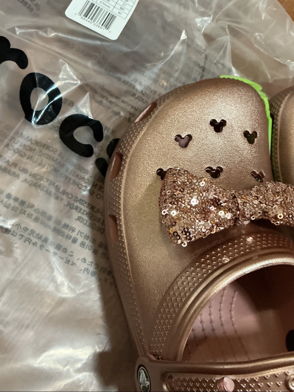 CROCS Disney women men’s 9/11 Metallic Rose Gold Bow Clogs nwt Mickey Mouse - Picture 8 of 10